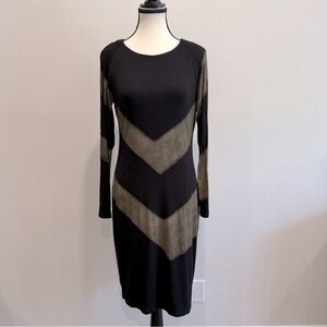 Joseph Ribkoff Black & Taupe Chevron Bodycon Dress – Size 12